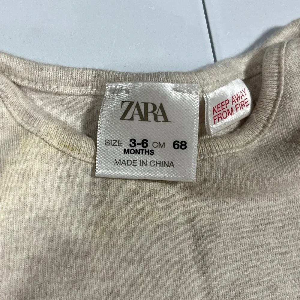Zara Baby Neutral Oatmeal Heather Long Sleeve Cotton Bodysuit 3-6 Months